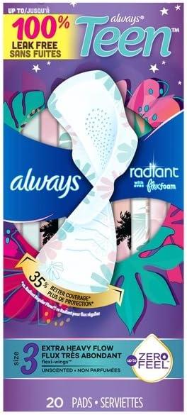 Always Fem Hygiene, Pads, Size 3, Extra Heavy Flow, Flexi-Wings, Unscented, 60 Count
