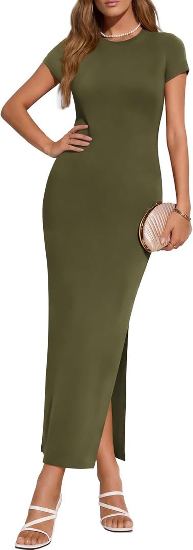 PRETTYGARDEN Womens Summer Dresses 2026 Casual Short Sleeve Crewneck Slit T Shirt Dress Spring Beach Vacation Sundress (Green, S)