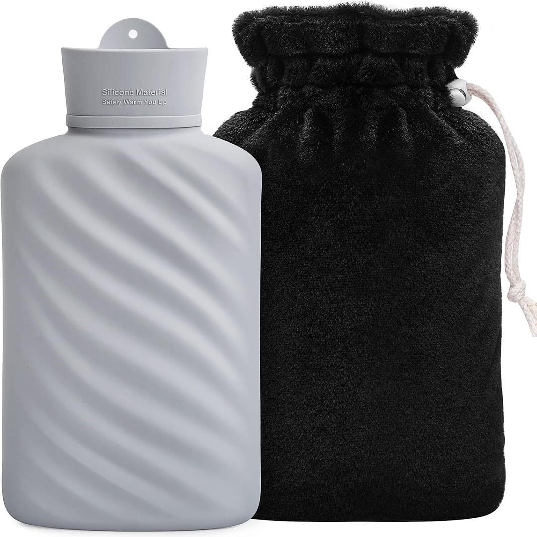 Microwaveable Silicone Hot Water Bottle with Cover(1 Liter), MEETRUE Innovative BPA-Free Silicone Hot Water Bag Hot Water Bottles for Pain Relief, Hot & Cold Therapies-Gift for Women Children Elderly