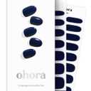 ohora Semi Cured Gel Nail Strips (N Royal Navy) - Blue, Solid, Works with Any UV/LED Lamps, Salon-Quality, Long Lasting, Easy to Apply & Remove - Includes 2 Prep Pads, Nail File & Wooden Stick