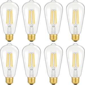 LED Light Bulbs 8W Edison Bulbs 100 Watt Equivalent, Vintage ST64 LED Light Bulbs 1400LM, E26 Medium Base, Antique Clear Glass Filament Bulbs, 2700K Warm White with 90+ CRI, Non-Dimmable, 8-Pack