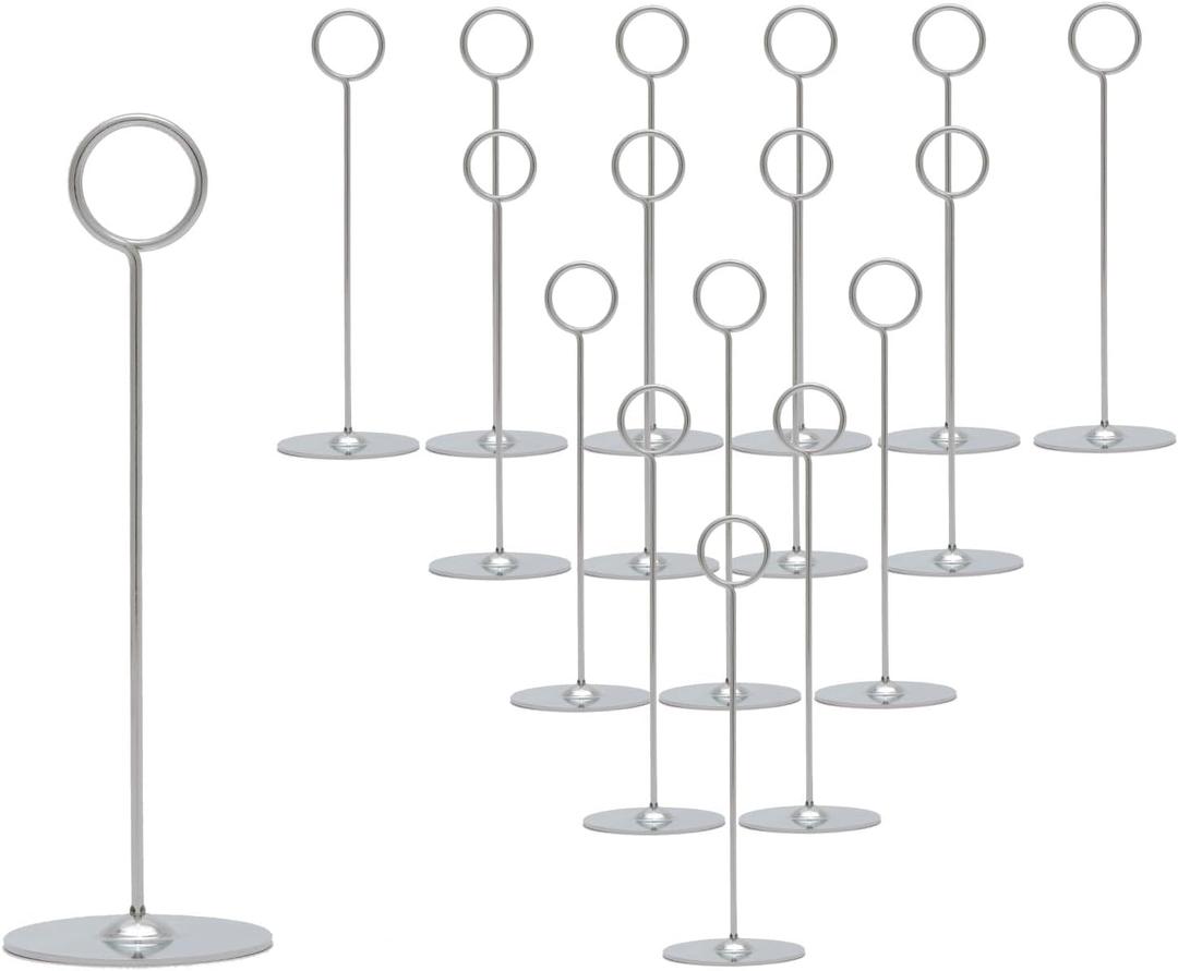 Urban Deco 16 Pieces Table Card Holder 8 Inches Silver Place Steel Card Holders for Photos, Food Signs, Memo Notes, Weddings, Restaurants, Birthdays