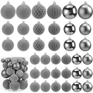 Soulchen 42 Pcs Velvet Christmas Ornaments Set Flocked Grey Christmas Ball Ornaments Hanging Shatterproof Xmas Ball Decor with 5 Styles in 3 Sizes for Xmas Tree Holiday Indoor Outdoor Home Decor