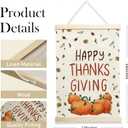 Happy Thanksgiving Hanging Flag  Fall Farmhouse Wall Decor with Pumpkins & Autumn Leaves, Rustic Linen Wall Flag with Wooden Frame for Holiday Dining Room Kitchen 12x17 Inches(175)