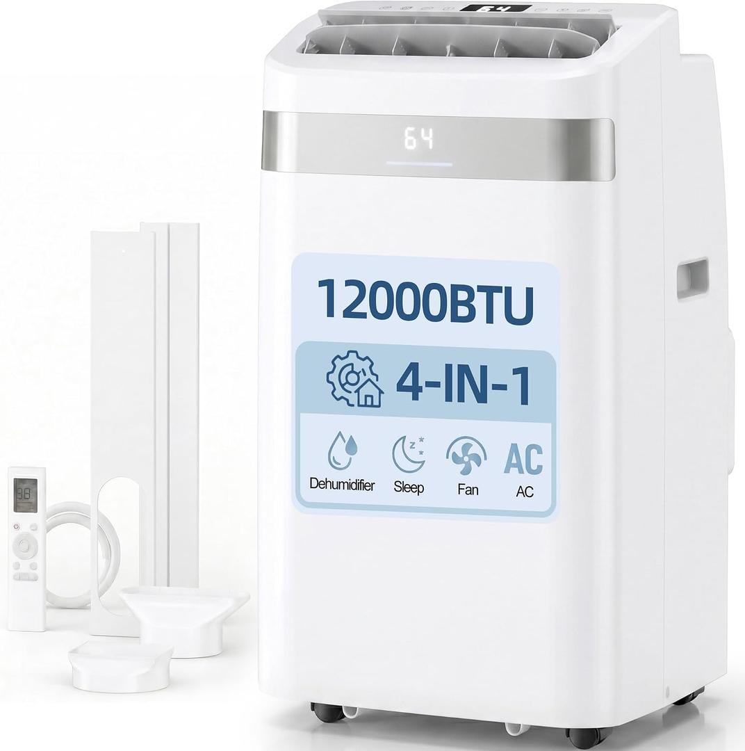 UTHFY 12,000 BTU Portable Air Conditioners, 4-In-1 Portable AC Unit With Dehumidifier/Cool/Fan/Sleep Modes, Cools Up To 550 Sq.Ft, 24H Timer, Remote & Window Kits, Air Conditioner For Bedroom