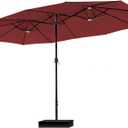 PHI VILLA 15ft Patio Umbrella Double-Sided Outdoor Market Extra Large Umbrella with Crank, Umbrella Base Included (Dark Red)