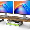 WESTREE Dual Monitor Stand Riser, Wood and Steel Monitor Stand Riser, Computer Monitor Stand for 2 Monitors, Multi-Purpose Desktop Storage Stand for Computer,Laptop,Printer,TV (Large, Brown)