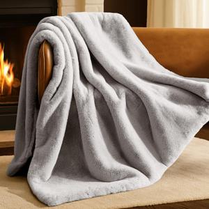 Bare Home Faux Fur Blanket - Ultra-Soft Luxurious - Cozy Warm Blanket for Couch, Sofa, Chair, Bed - Fuzzy Fluffy Super Soft - Decorative Bed Blanket, 60x47 inches (Throw, Silver)