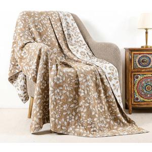 Floral Chenille Throw Blanket 50 x 60'' Farmhouse Vintage Boho Flower Blanket Soft Throw for Couch Bed Sofa Chair Living Room Outdoor Woven Decorative Home Gift(Brown)(Flower,Brown)