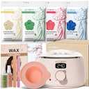 KOTAMU Waxing Kit for Women & Men, Wax Warmer for Hair Removal, Digital Wax Kit with Silicone Pot, Ideal for Face Eyebrow Arm Legs Armpit &Sensitive Skin, Pink Waxing Machine for Home Salon Use