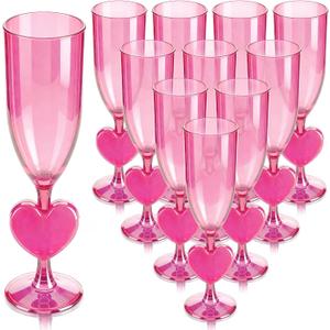 12 Pcs Heart Shaped Champagne Flute Valentine's Day 6 oz Acrylic Martini Glasses Galentine's Day Cocktail Toasting Wine Cups for Galentine Girls Night Bachelorette Party Favors Gifts, Pink