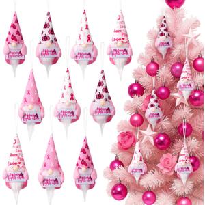 20 Pcs Breast Cancer Christmas Ornaments for Tree Pink Ribbon Inspirational Nobody Fights Alone Plush Gnomes for Woman Home Xmas Tree Hanging Decoration Hope Encouragement Care Gifts