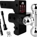 Kingfun Adjustable Trailer Hitch - Fits 2 Inch Receiver, Tri-Ball (1-7/8" X 2" X 2-5/16") 6-Inch Rise/Drop Hitch, 12500 Lbs Gtw Heavy Duty Aluminum Truck Tow Hitch with Anti-Theft Pins (Black)