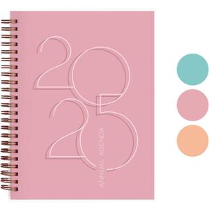 5 x Rileys & Co 2025 Deco Weekly Planner - Annual Weekly & Monthly Agenda Planner, Jan - Dec 2025, Flexible Cover, Notes Pages, Twin-Wire Binding (6 x 8-Inches, Pink)