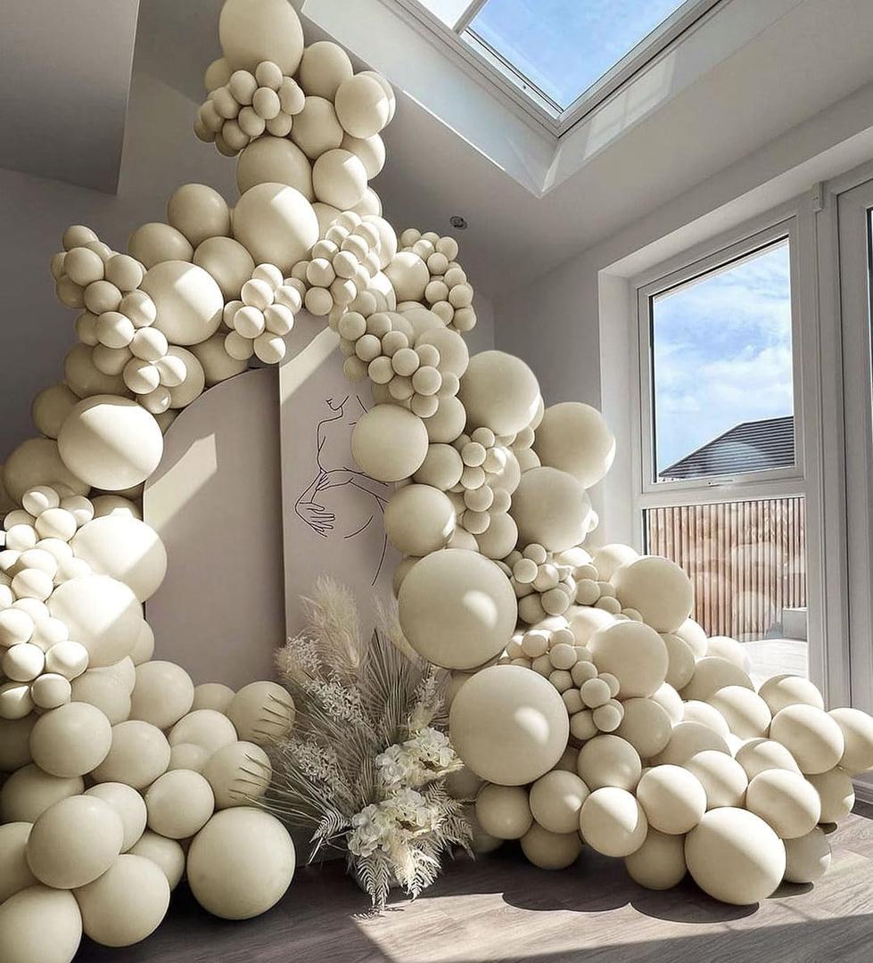 Double Stuffed White Sand Balloons Different Sizes 18In 12In 5In Light Grey Pastel Balloon Garland Kit Off White Balloon Arch For Birthday Baby Shower Bridal Wedding Neutral Boho Theme Party