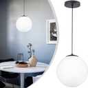KoKo&Yukina 10" Globe Pendant Light Black Mid Century Pendant Light Mid Century Adjustable Hanging Light Fixture Matte Black Finished with Milk Glass Lampshade for Dining Room Bedroom Kitchen Island