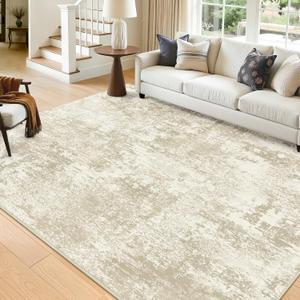 RELEANY Washable Area Rugs 5'x7' Non-Slip Modern Abstract Soft for Living Room Entryway Bedroom Nursery, Print Pattern, Beige Cream Brown