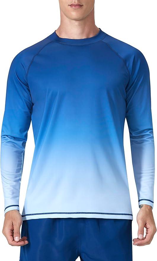KPSUN Mens Swim Shirts UPF 50+ Rash Guard Long Sleeve Sun UV Protection Beach Shirts Quick Dry Fishing T-Shirt, L