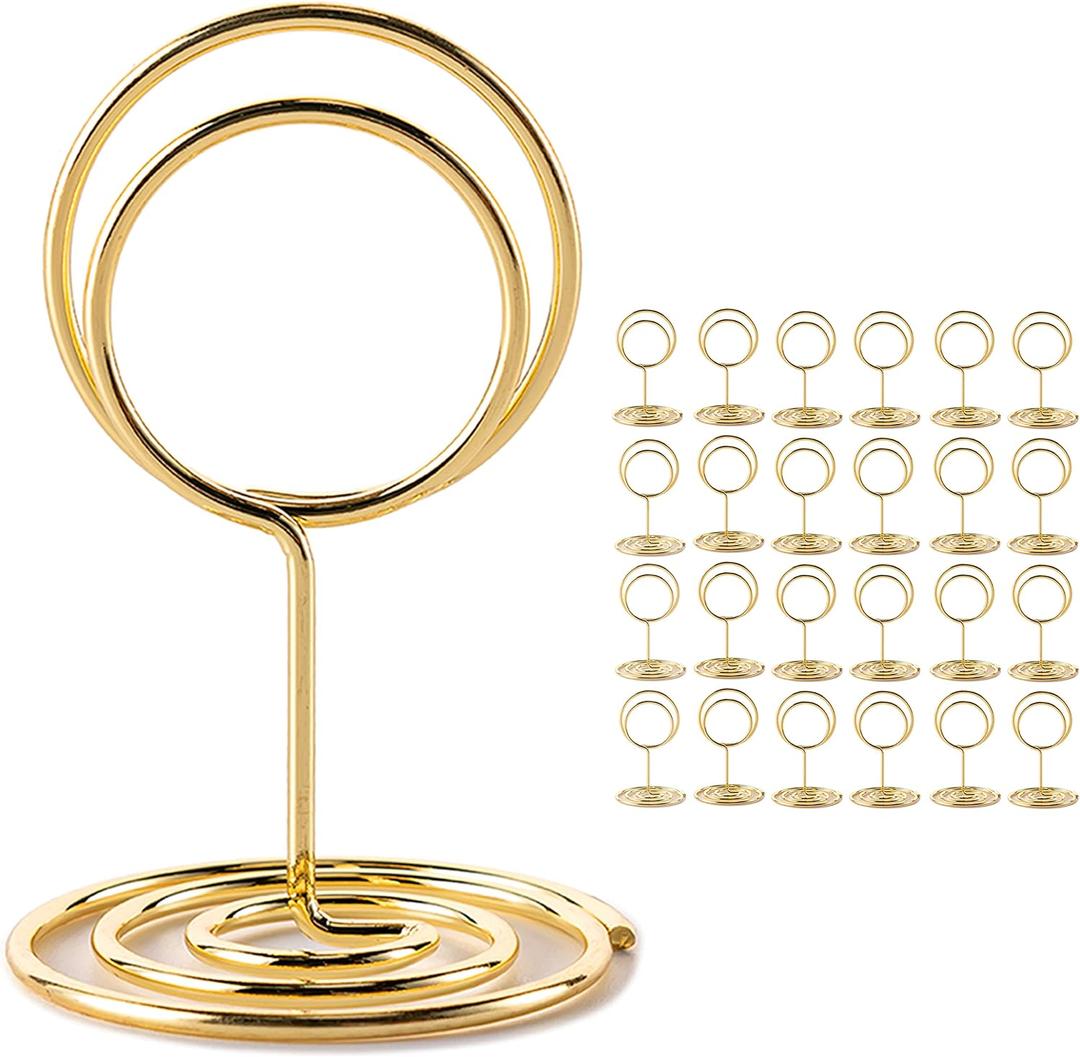 26Pcs Table Number Holders, Place Card Holders, Wire Picture Holders, Small Table Card Holders, Photo Holders for Centerpieces, Wedding Reception, Party, Birthday (Gold) (Normal size)