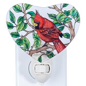 VOUWOWOX Stained Glass Styled Red Cardinal Night Light Real Glass Vertical Plug Gift for Bird Lovers Rememberance Tiffany Style Light Decoration