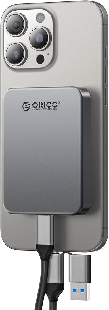 ORICO 1TB Magnetic Portable SSD, Metal Body, 4K 120 fps ProRes HDR Record and Store, Up to 460MB/s, USB C&A 2 in 1 Cable, External SSD Compatible with iPhone 16 Pro Max, Tablet, Computer  K5PLUS