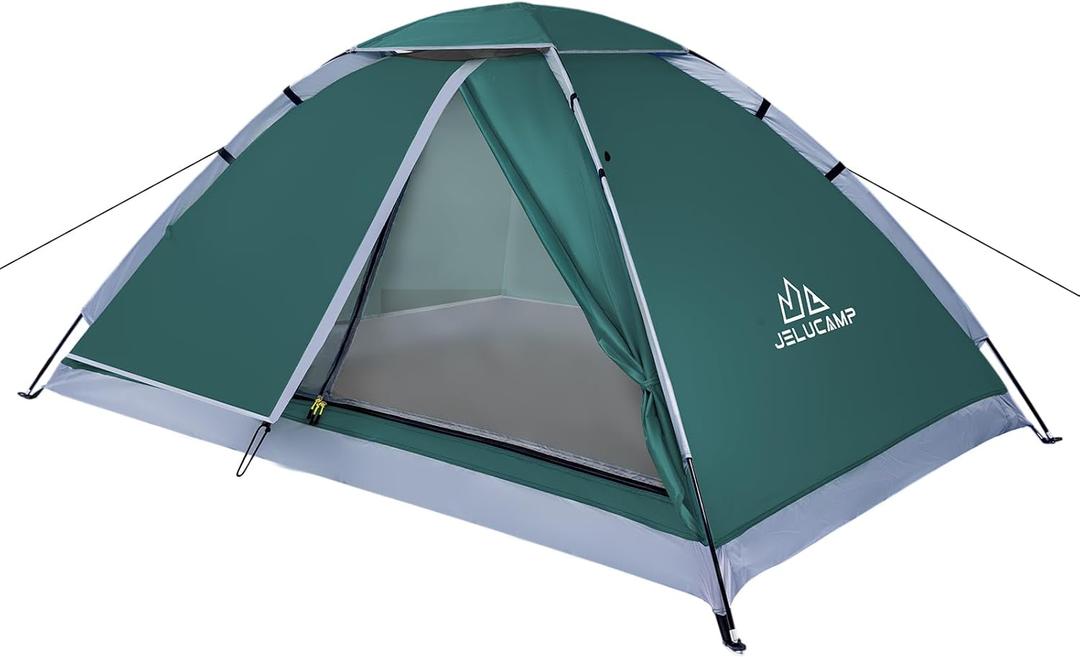 JELUCAMP 1/ 2 Person Dome Tents for Camping, Lightweight Portable Single Backpacking Tent, Small Easy Setup Outdoor Waterproof Camping Hiking Tent for Adults, 2 Person Tent, Dark Green