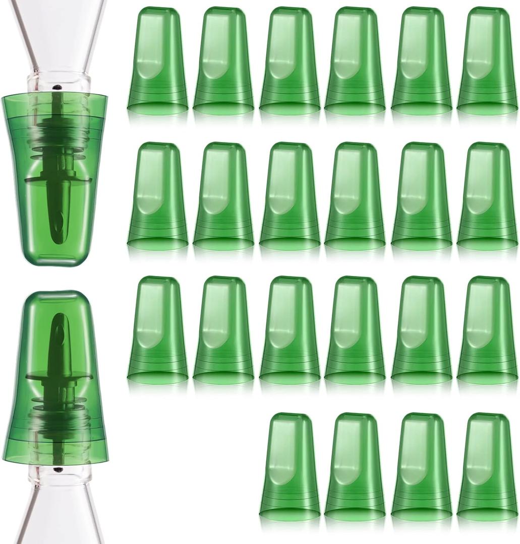 Chengu 24 Pieces Liquor Bottle Covers Pour Spout Covers Bar Toppers for Bottles Universal Pour Dispenser Dust Translucent Silicone Rubber Spout Caps for Bar Home Kitchen Tools Supplies (Green)