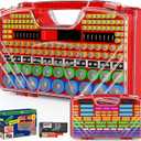 Battery Organizer Storage Holder Box Case with Tester, New Ultra-Large 285+Batteries Double-Sided Variety Pack, Holds AA AAA 4A C D Button Cell 9V 3V Lithium18650 CR2 CR123 CR1632 LR44 (Red)