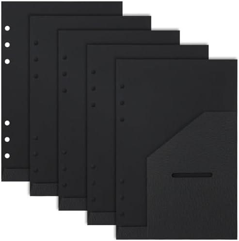 Koqye Kraft Paper Divider Pockets for A5 Binders, 6-Ring Front Pocket Organizer, 5.6" x 8.3" for Journal, Planner, School & Office Supplies (Black B)