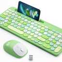 Retro Wireless Keyboard and Mouse Combo, Full-Size USB Keyboard with Round Keycaps, 2.4GHz Wireless for Desktop, Laptop and Computer (Green-Colorful)