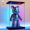Clear Acrylic Display Case with Light for bearbrick, Multiple Color Lights Dustproof Protection Display Box for Collectibles Action Figures9.8815.7inch (Black)
