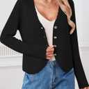 Womens Cardigan Sweaters Trendy Cropped Button Up Long Sleeve V Neck Loose Boho Casual Knit Tops Fall Outfits (Black)
