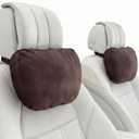 2PCS Car Pillow for Car Neck Pillow for Driving Seat Neck Support Soft Cushion Back Support Head-Rests for Vehicle Sleeping with Elastic Adjustment Strap (Coffee, Head)