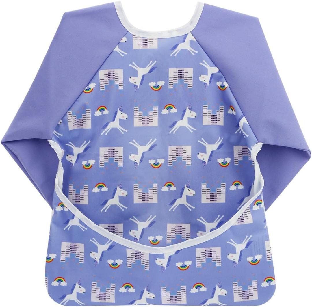 Hi Sprout Infant Toddler Baby Waterproof Sleeved Bib, Bib with Sleeves&Pocket, 12-24 Months (Unicorn)