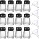 Potchen 10 Pcs Cube Shape Mini Salt and Pepper Shakers Bulk 0.5 oz Small Cube Glass Spice Shaker with Plastic Mini Funnels for Wedding Kitchen Restaurant Travel Camp Party (Black)