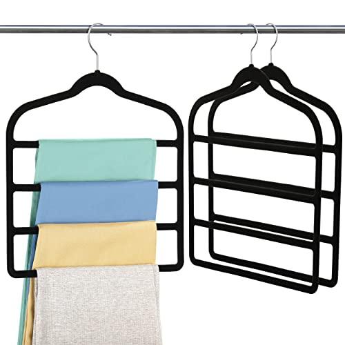 Velvet Pant Clothes Hanger Space Saving Non Slip Shorts Hanger, Myfolrena Jeans Slack Trousers Hangers Multiple Velvet Hanger Closet Organizer Storage and Organization for Jeans,Scarf,Tie(Black,3)