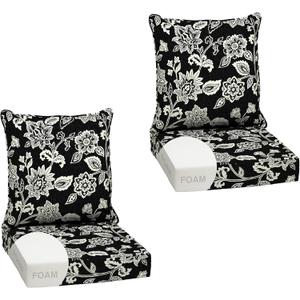Arden Outdoor Foam Deep Seat Cushion Set (2-Pack), 24x24, Premium High-Density Foam, Never Flattens, Weather-Proof for Patio Chair Sofa Couch, Ashland Black Jacobean
