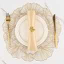 Round Placemats Pressed Vinyl Metallic Flower Place Mats Set of 6 Heat Resistant Dining Table Mats Gold Placemat for Wedding Party Kitchen Decorations (Ginkgo Leaf Gold)