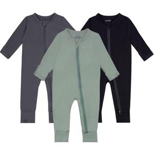 GUISBY Baby Pajamas with Mitten Cuffs - 3Pcs Girls Boys 2 Way Zipper Long Sleeve Rayon Sleepers (0-3 Months, Sliver Grey-black-green)