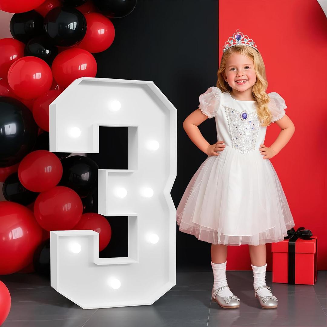 2FT Marquee Numbers 3, Light up Numbers for 3rd 30th Birthday Decoration, Anniversary Party Decor, 2026 Graduation Decoration,Pre-Cut Foamboad Kit