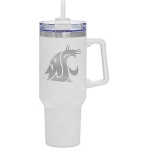 INDIGO FALLS Officially Licensed 40oz Laser Etch Rocky Tumbler with Handle (Logo, Washington State Cougars)