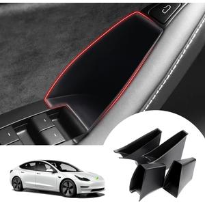 Autorder Custom Fit for Door Side Storage Box Tesla Model 3 2017-2023/ Model Y 2020-2023 Accessories Armrest Phone Container Door Organizer Handle Pocket Tray Black Set of 4