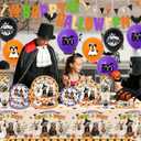 Halloween Dog Decorations Happy Howl-O-Ween Banner, Halloween Dog Theme Plates and Napkins Balloons with Pumpkins Bats for Indoor Home Party Tableware Supplies, Serve 20