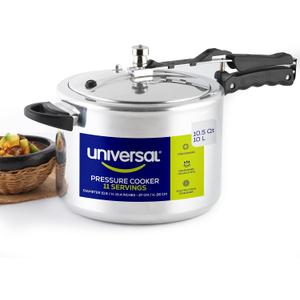 Universal (10.5 Quart / 10 Liter) Pressure Cooker, 11 Servings, Aluminum Pressure Cooker With Multiple Safety Systems and Heat Resistant Handles For Stews, Soup, Meat, and Beans