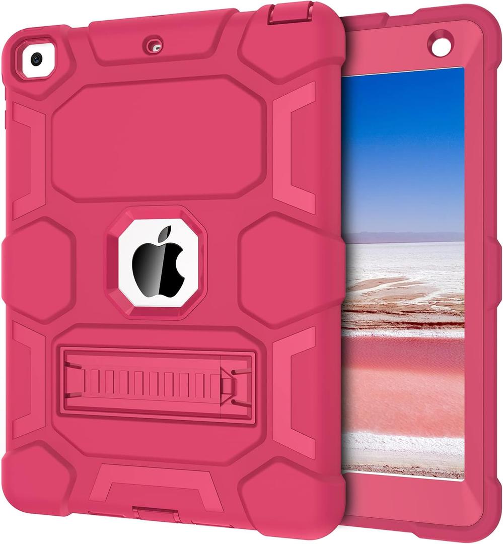 CCMAO Case for iPad 6th Generation/ipad 5th Generation/iPad 9.7 Inch (2018/2017 Model), iPad Air 2 Case, Hybrid Shockproof Rugged Protective Cover with Kickstand for Women, Rose Red