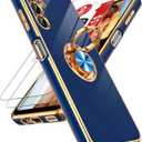 LeYi for Samsung Galaxy A14 5G Case with [2 Pack] Tempered Glass Screen Protector 360 Rotatable Ring Holder Magnetic Kickstand, Plating Rose Gold Edge Protective Case, Blue