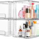 Vtopmart 4 Pack Large Stackable Storage Drawers,Easily Assemble Acrylic Bathroom Closet Undersink Organizers and Storage,Plastic Bins for Kitchen Cabinets,Pantry,Makeup,Medicine Organization