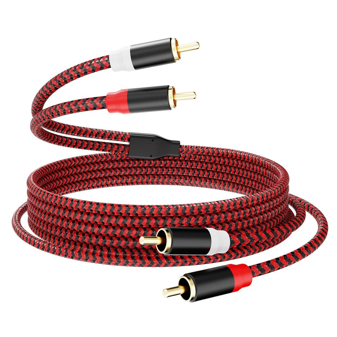 RCA Cable 3Ft,2Rca Male to 2-Rca Male Audio Stereo Subwoofer Cable [Hi-Fi Sound] Nylon-Braided Auxiliary Audio Cord for Home Theater, HDTV, Amplifiers, Hi-Fi Systems,Speakers and etc(3Ft/1M)
