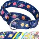 Thick Martingale Collar for Large Dogs - 1.5 Inch Blue Space Pattern No Pull Escape Proof Dog Collar, Adjustable Comfort Training Collar for Medium, Large & XL Dogs(Space L)