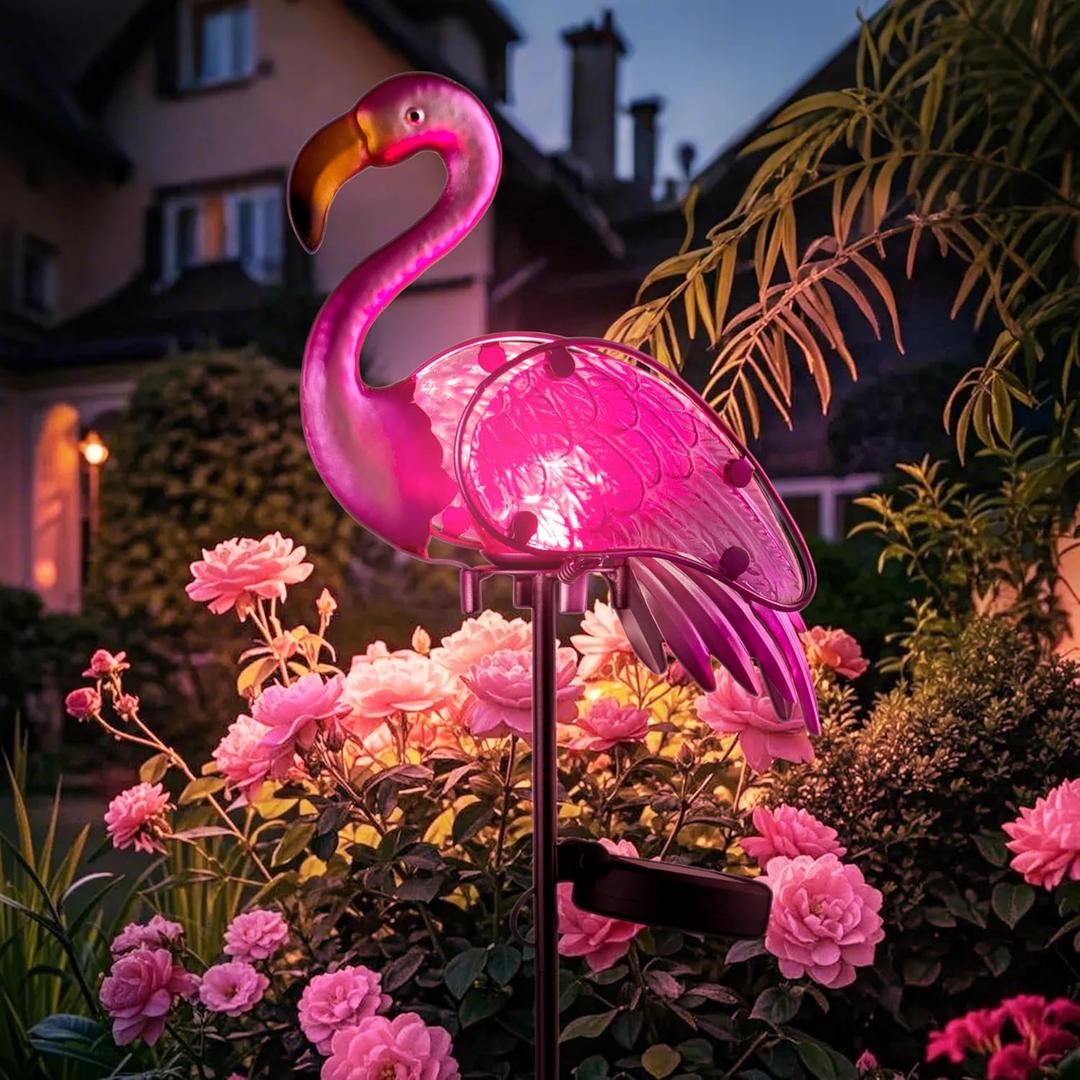 Solar Lights Outdoor,Flamingo Gifts for Women,Pink Flamingos for Yard Art Decor,Solar Metal Flamingo Lights Outdoor,Solar Powered Statues for Garden Yard Lawn Patio